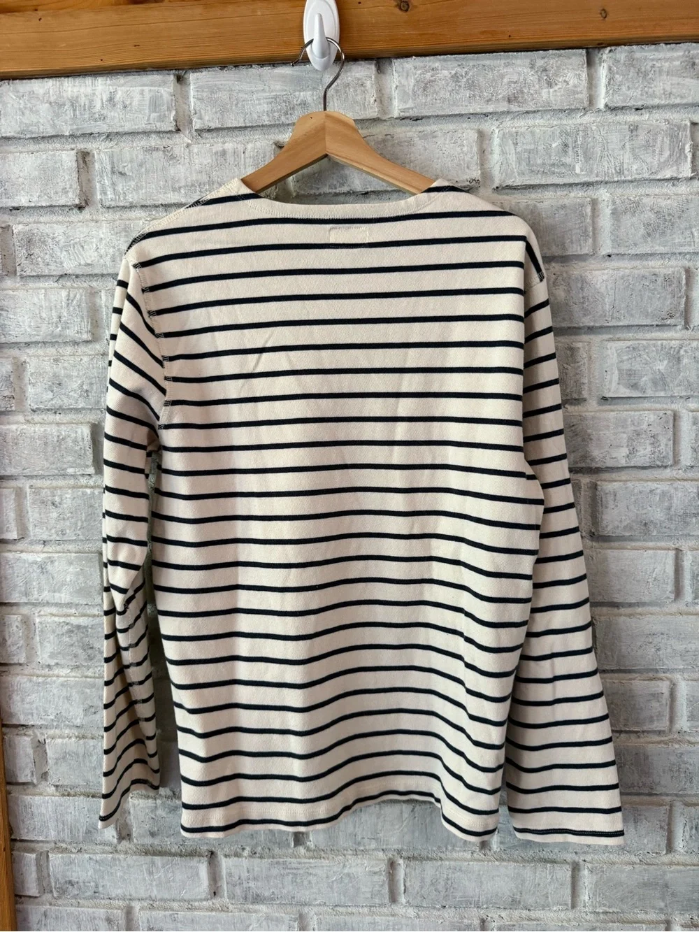 J. Crew Cream and Black Striped Long-Sleeve Crewneck Shirt